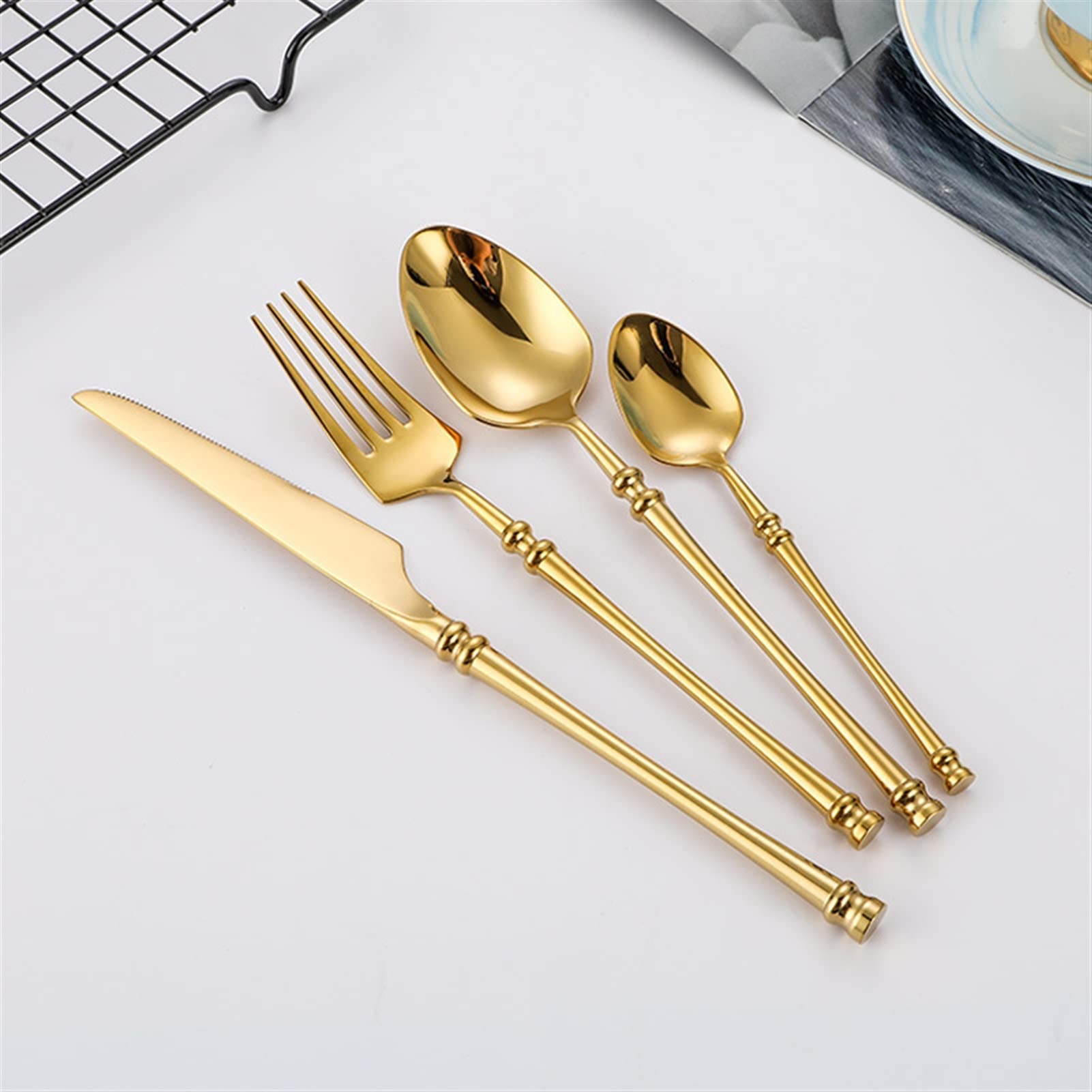 Besteck-Sets Goldbesteck-Set Edelstahl-Geschirr-Set 24-teiliges Messer-Gabel-Kaffeelöffel-Besteck-Set Küche-Abendessen-Geschirr-Set Edelstahl (Color : Black24pcs) (Silver24pcs) (Gold24pcs