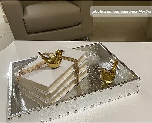 Miniatura 3 de Estatuas de animales pequeños Decoración de cerámica para el hogar, pájaros dorados, estatuilla de jardín, cabaña decorativa, 2 piezas