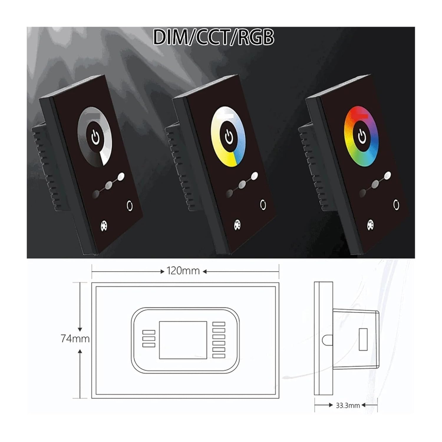 Touch Wall Mount LED Strip Dimming Controller - Full Touch Glass Panel, Suitable for DC12-24V Single Color CCT RGB LED Strip(RGB Black)