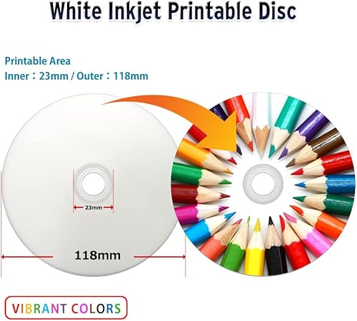 Miniatura 3 de Vinpower Digital Blue AZO CD-R 700MB 52X Hub de inyección de tinta blanca disco grabable para imprimir  100 unidades de caja para pasteles (FFB),