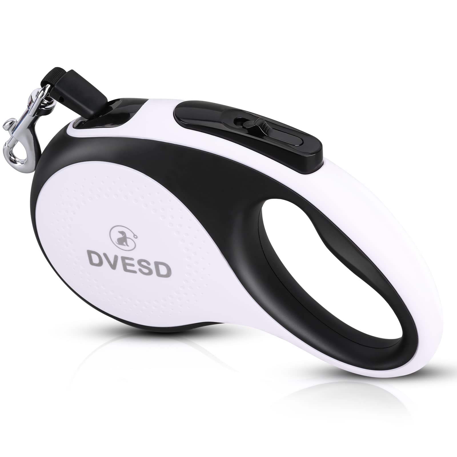 Retractable Dog Leash 10/16 ft for Small/Medium Breeds/Large Pets Up to 110 LBS. 360° Tangle Free Design with One Touch Quick-Lock Braking System&Anti-Slip Handle. (White/Black, Small)