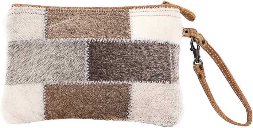 Myra Bag Silver Brick Upcycled Leather & Cowhide Wristlet Pouch Bag S-1502