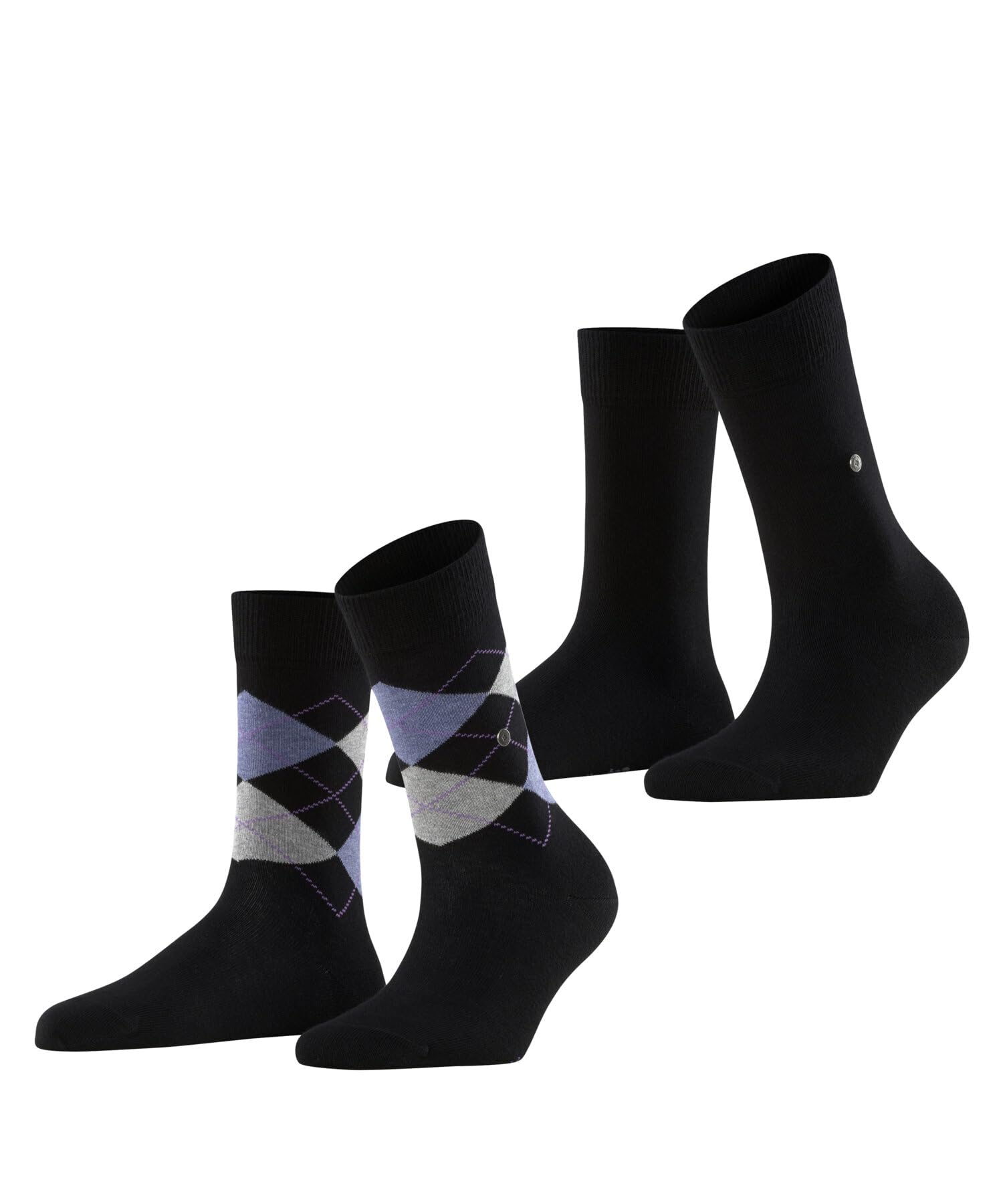 Burlington Women's Black 3000 Everyday Mix Multipack W So Cotton Patterned 2 Pairs Socks, 3.5-7