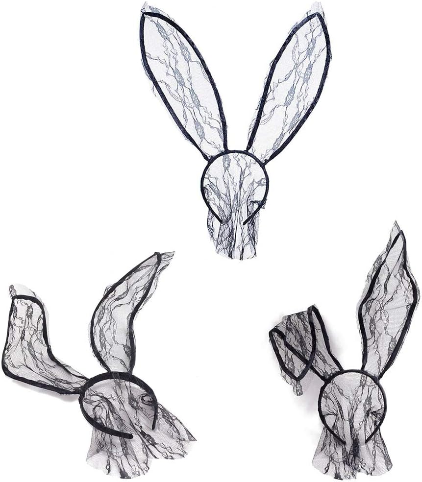 Catery Black Lace Bunny Ears Bunny Mask Rabbit Ears Headband Halloween Accessories for Women - Image 9