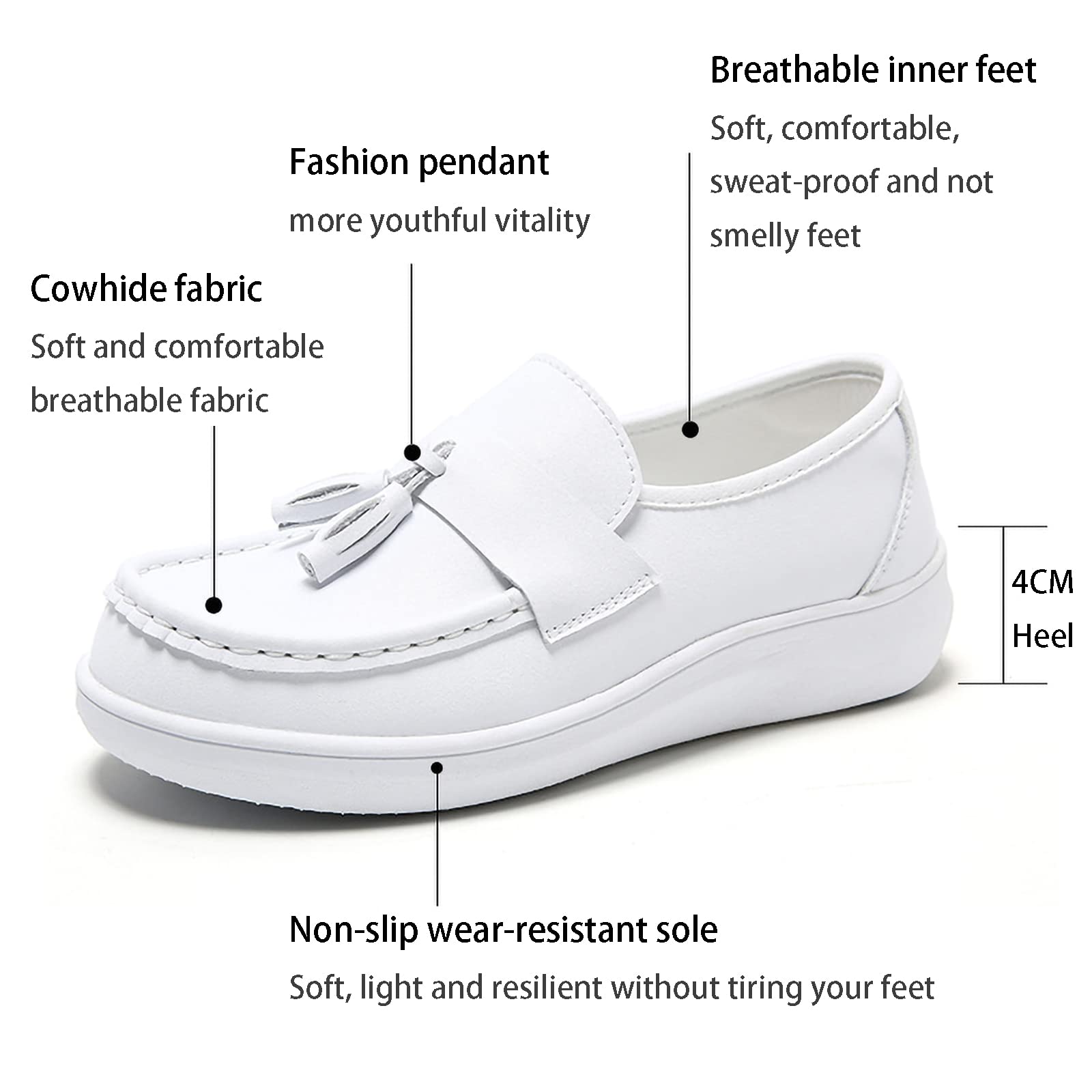 TDHLW Women's Lightweight Nursing Shoes Slip On Comfortable Work Shoes Women's Healthcare Professional Shoe Breathable, Anti-Slip, Shock Absorbing,White,40