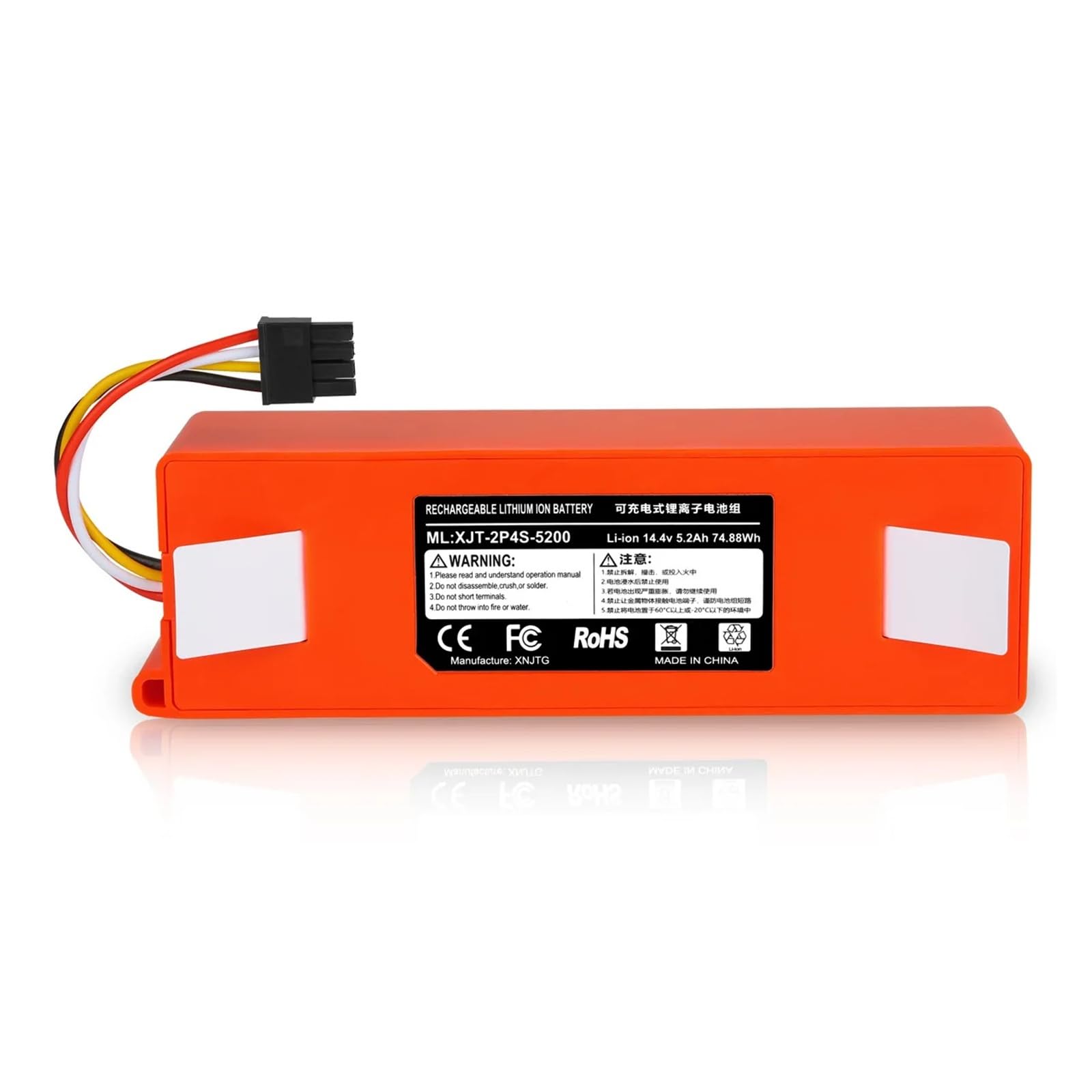 Batteria di ricambio for aspirapolvere robot da 14,4 V e 6500 mAh, compatibile con Roborock C1 E2 E3 E4 E5 S4 S5 MAX S6 Pure.(5200mAh)