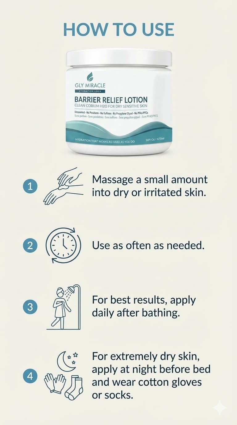 GLY MIRACLE Barrier Relief Clean Corium H2O Moisture Lotion, Professional-Strength Glycerin Hydration for Severely Dry, Cracked, Sensitive Skin, Fragrance-Free, Non-Greasy, 16 oz Jar