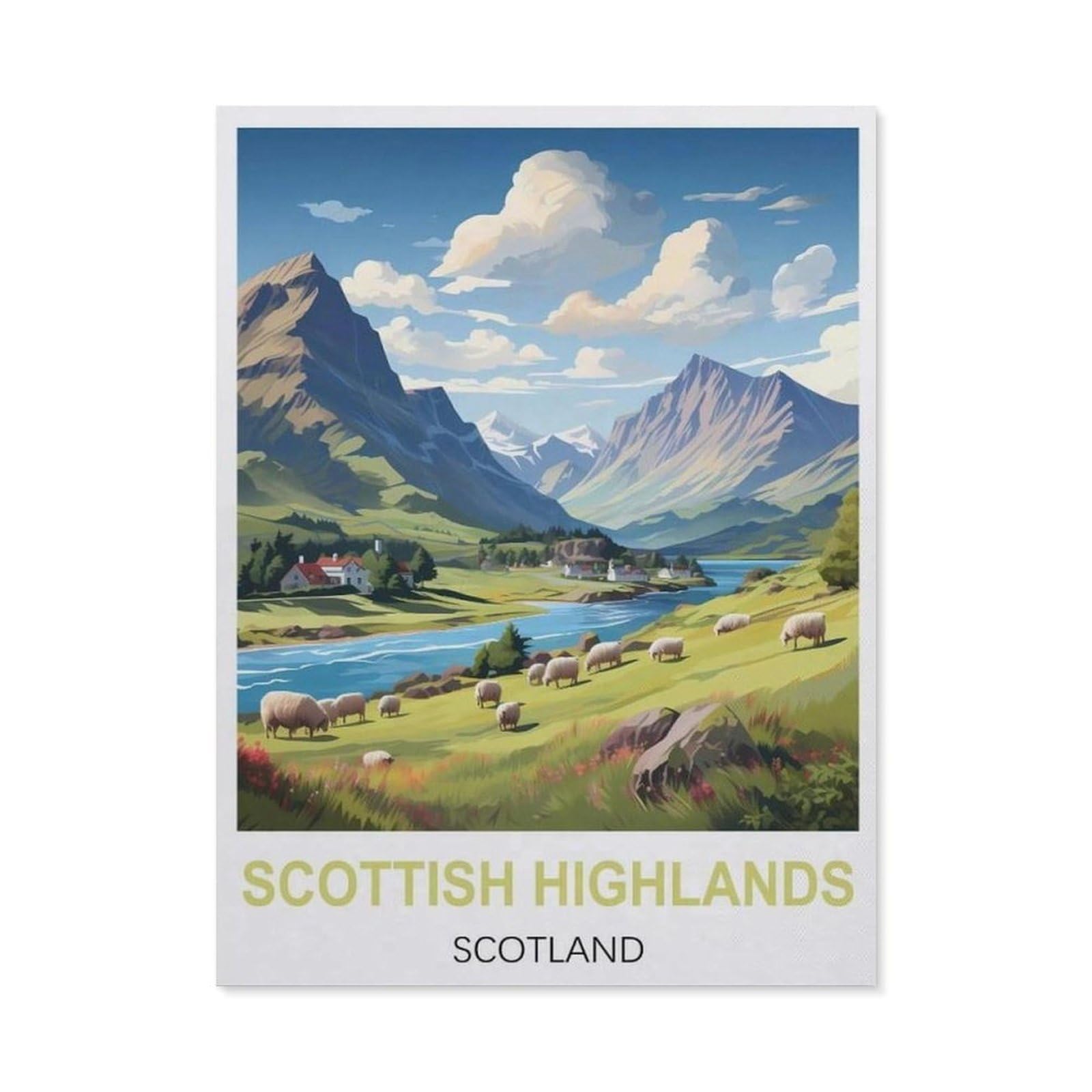 Beayodkp A20 Easy Paint By Numbers For Adults Beginners，Scottish Highlands Scotland Vintage Travel Posters，Paint By Number Kit On Canvas For Adults New Painters's Gift Diy Gifts(30X40cm-Bg92