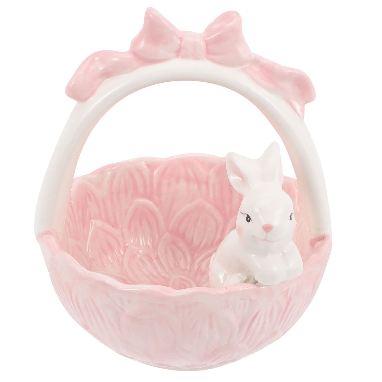 Decorazione Coniglio Pasquale in Ceramica Rosa per Casa e Scrivania, Statuina Vivace e Realistica per Festa di Pasqua e Decorazioni Tavolo