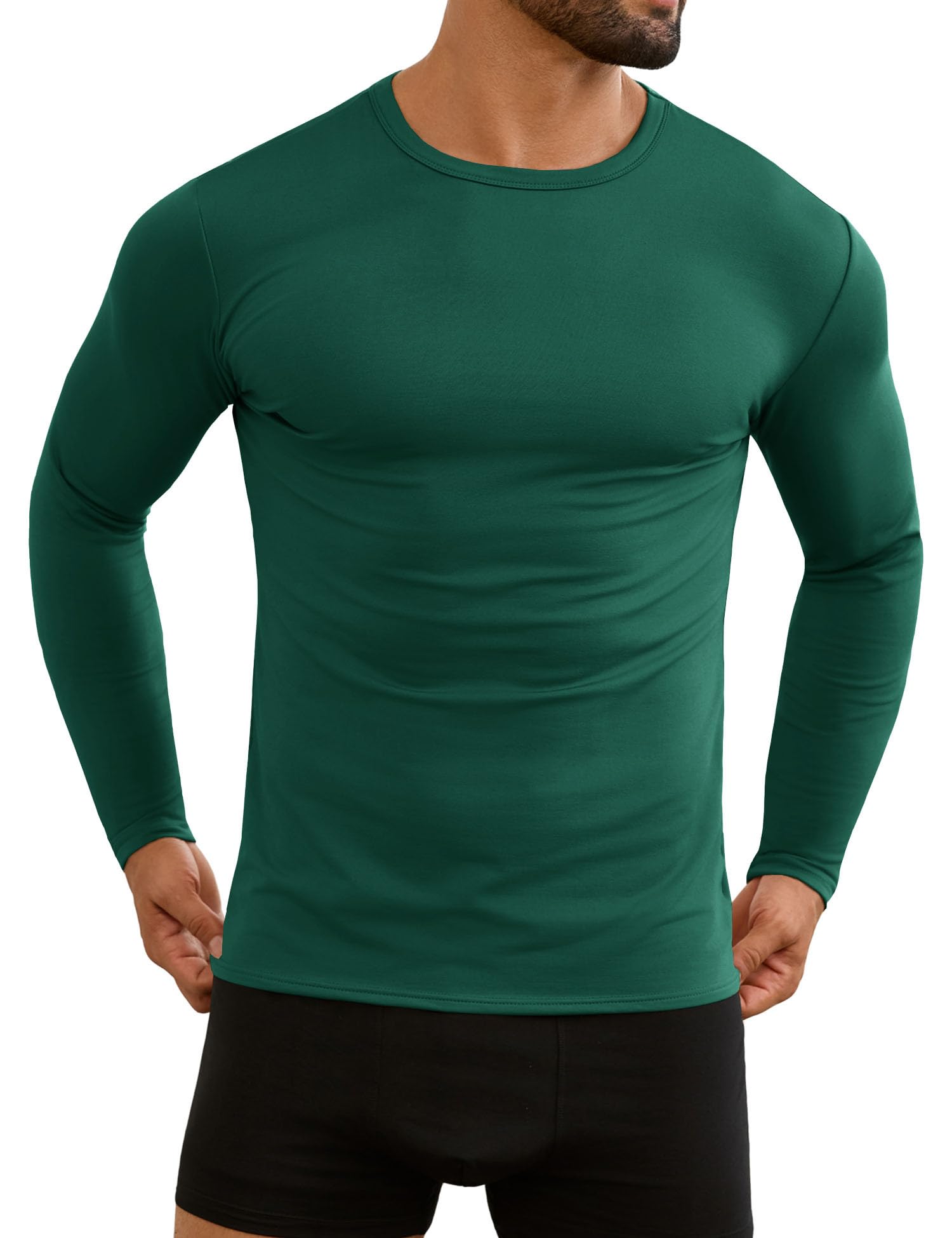 URRU Men's Thermal Long Sleeve Shirts Fleece Lined High Stretch Thermal Underwear Tops Base Layer for Men Cold Weather Gear