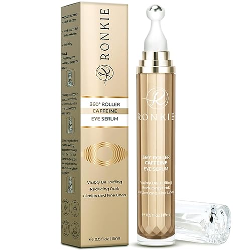 Crema de ojos para ojeras e hinchazón Crema de ojos con 5% de cafeína con rodillo de 360 - Suero debajo de los ojos hidrata el área de los ojos -