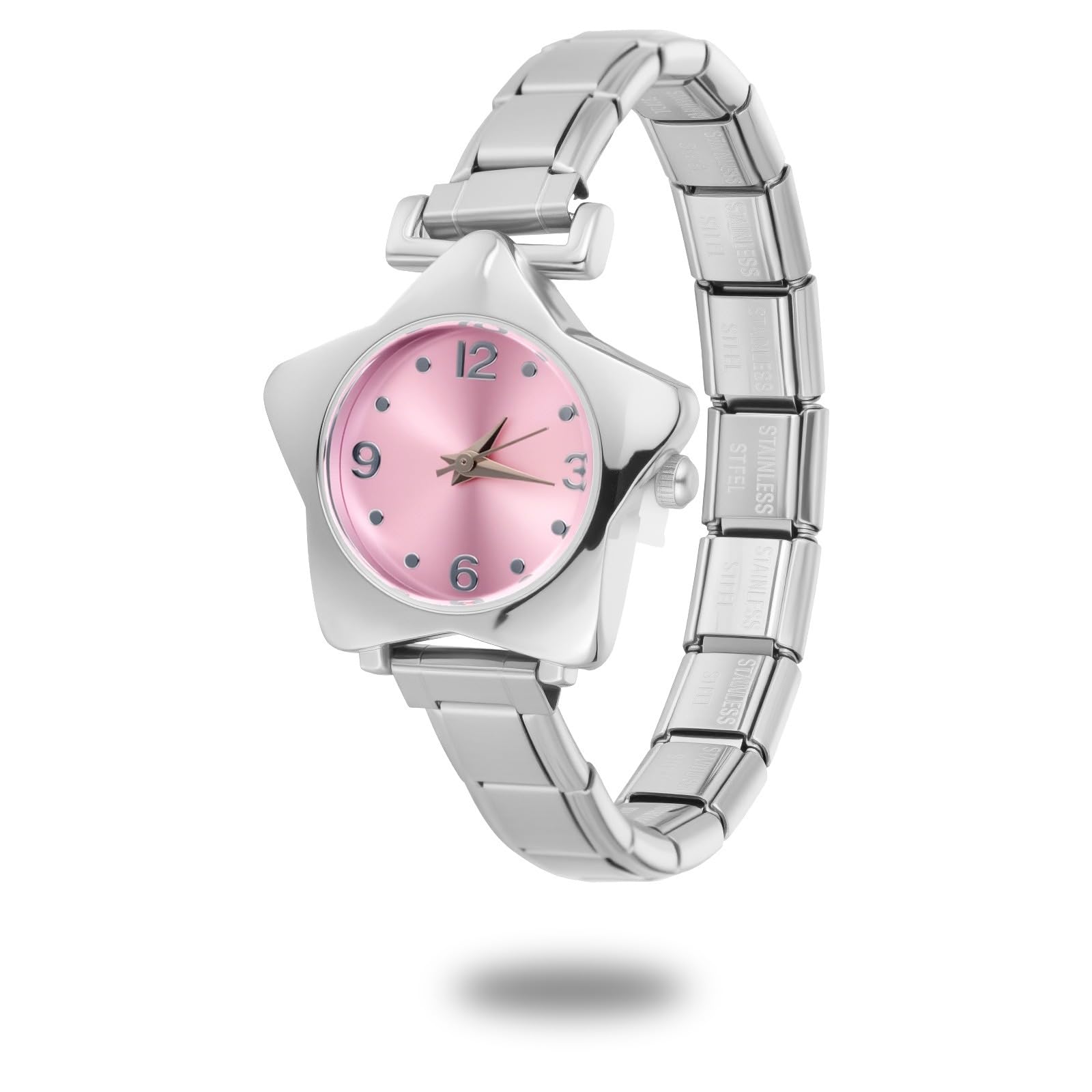 papasgix Italian Charm Bracelet Watches for women men Watch Charm Bracelet Band Star Watch Italian Charms Gold Silver Watches Compatible with 9MM Italian Bracelets Charms: Silver Pink