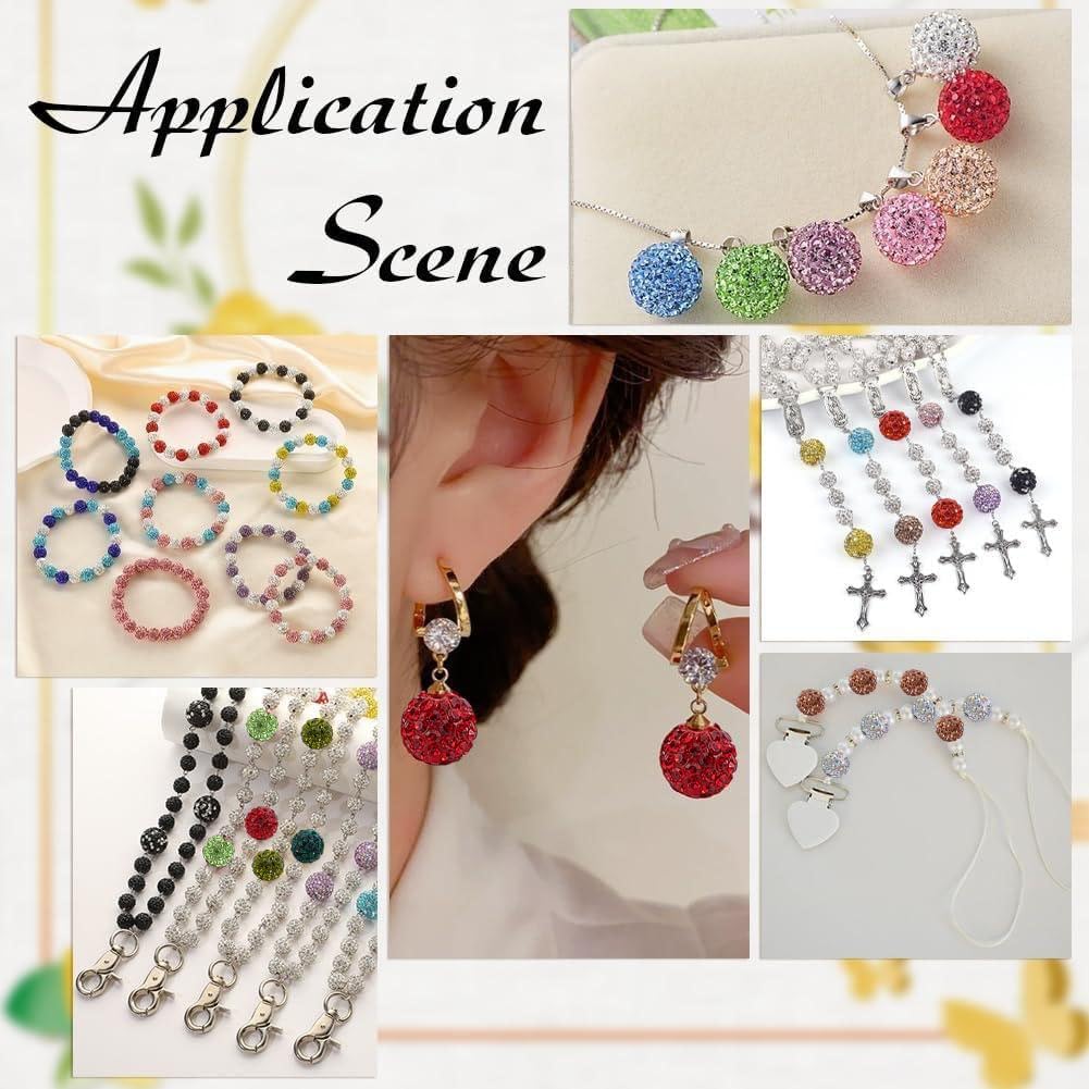 320PCS 8 Colors Rhinestone Ball Beads Sparkle 10mm Crystal Shiny Round Disco Ball Beads Polymer Clay Crystal Bead Christmas Baseball Spacers Bead for Adult Bracelet Necklace Earring Jewelry