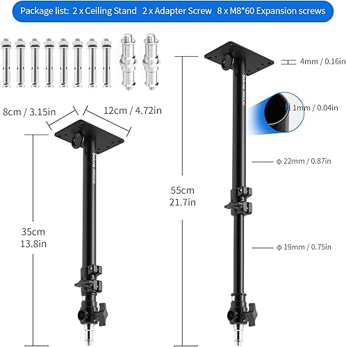 Miniatura 6 de Selens - Brazo de brazo de montaje en pared para cámara de fotografía, montaje en pared de techo de hasta 22 pulgadas para luz estroboscópica de