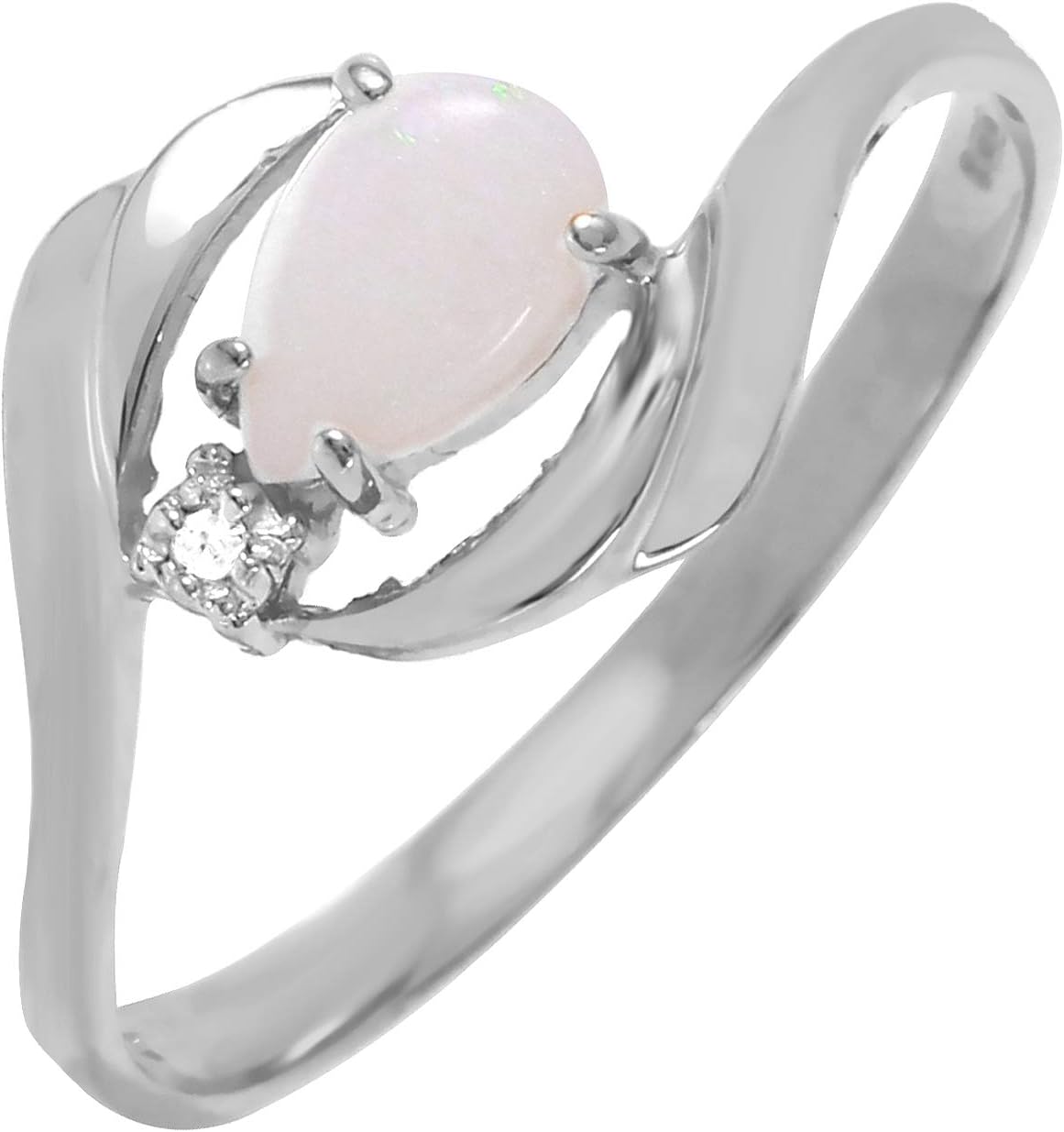 Galaxy Gold GG 0.26 Carat 14k Solid White Gold Ring with Natural Diamond and Pear-shaped Opal