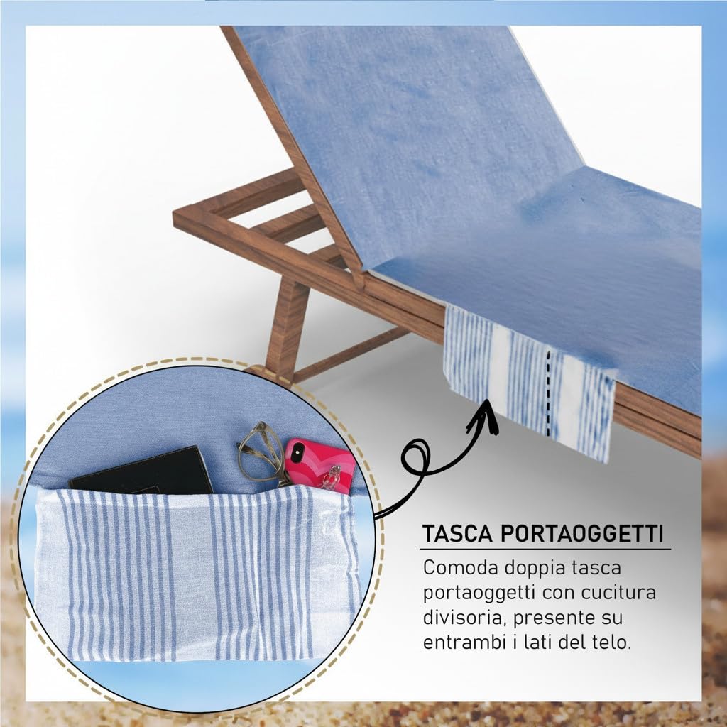L'Emporio Casa Telo Mare Lettino con Angoli Tasche e Cuscino Cotone Fouta Spiaggia Piscina Mare Coprilettino (Fuxia)