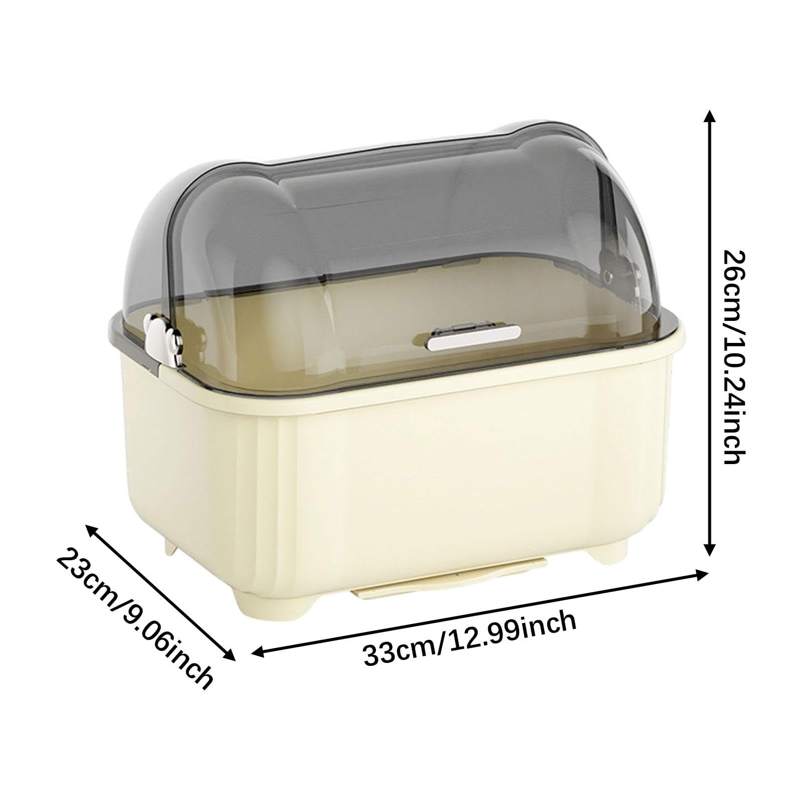 Gralara Escurridor de Platos con Tapa, Resistente al Polvo, Bandeja para secar Platos, Soporte para Tenedores, Tazas y Cuencos, Blanco Lechoso