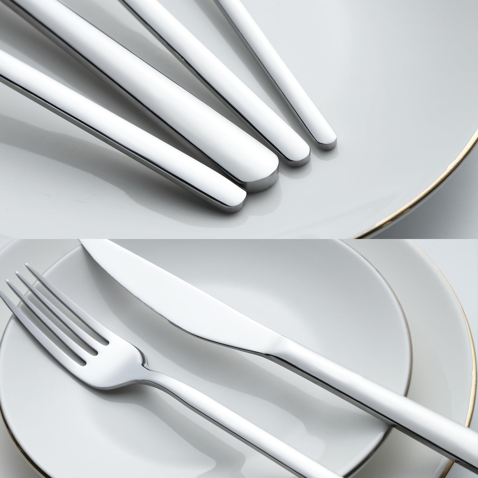 24 Pièces de Couverts pour 6 Personnes, Ensemble de Vaisselle en Acier Inoxydable, Jeunesse Polie, Jeunesse avec Couteaux, Fourchettes et Cuillères (Argent)