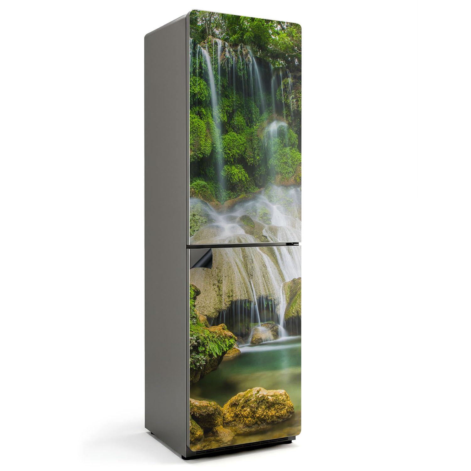 Alfombrilla magnética lavable y mate para frigorífico de 60x205 cm con estampado de cascada