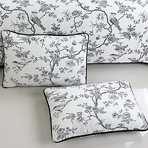 Evenhug 100% Cotton Quilt King Size Black Bird Bedding Set Double Printing Lightweight Quilt Reversible Coverlet Bedspread With 2 Pillow Shams All Seasons 3 Pieces (King96 X106) #TOP6
