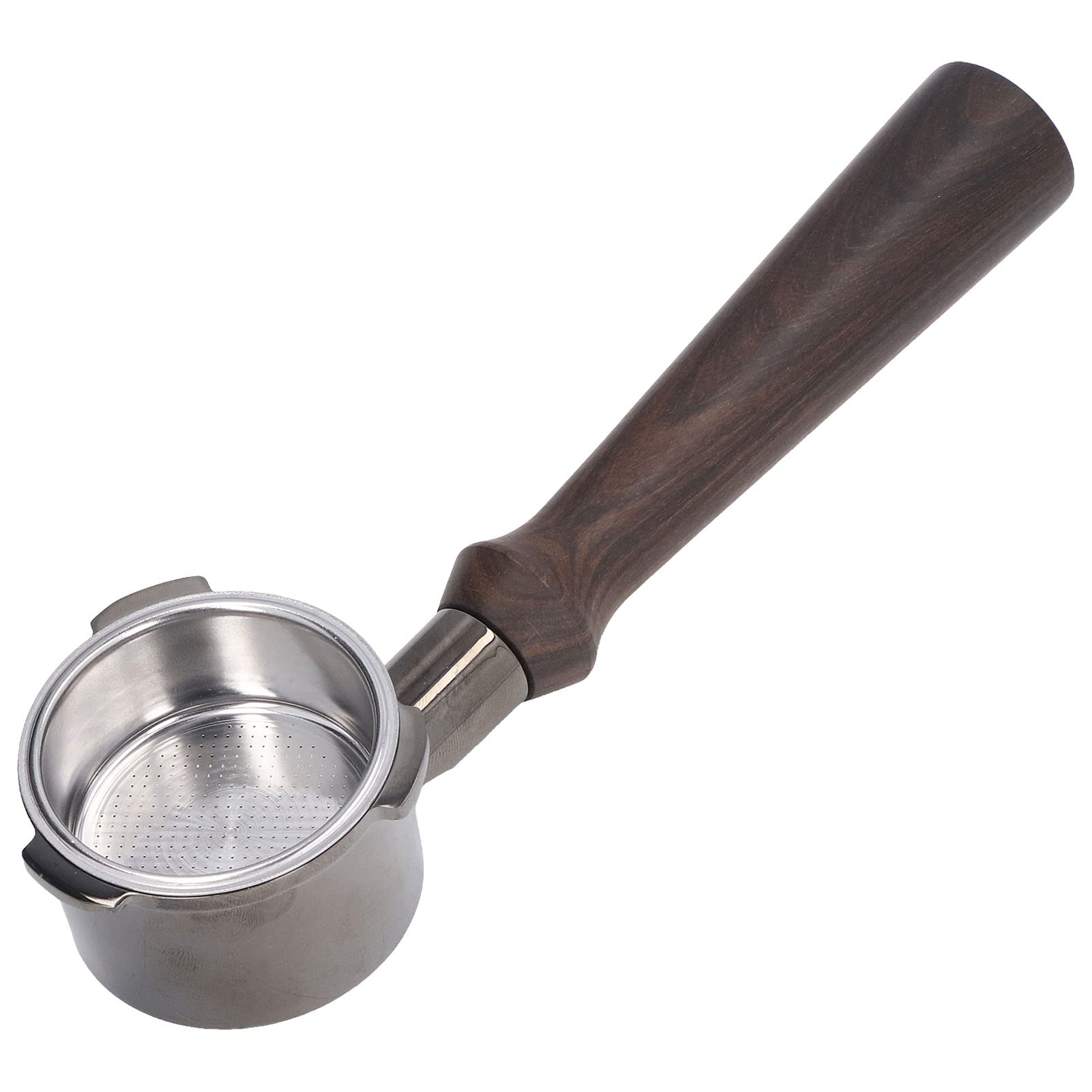 Portafiltro per caffè Portafiltro senza fondo in lega di zinco ergonomico con manico in palissandro nero da 51 mm per macchine da caffè