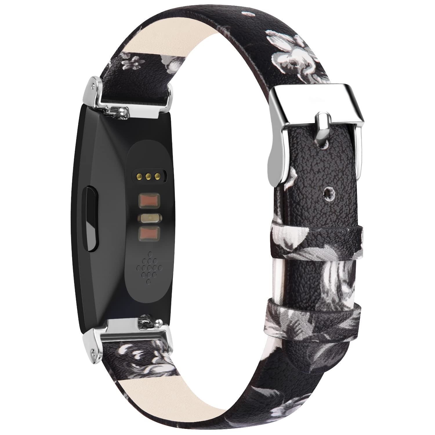 Tobfit Leather Strap for Fitbit Inspire 2 / Inspire HR/Ace 2 / Ace 3, Adjustable Replacement Leather Sport Wristband (Grey flower)
