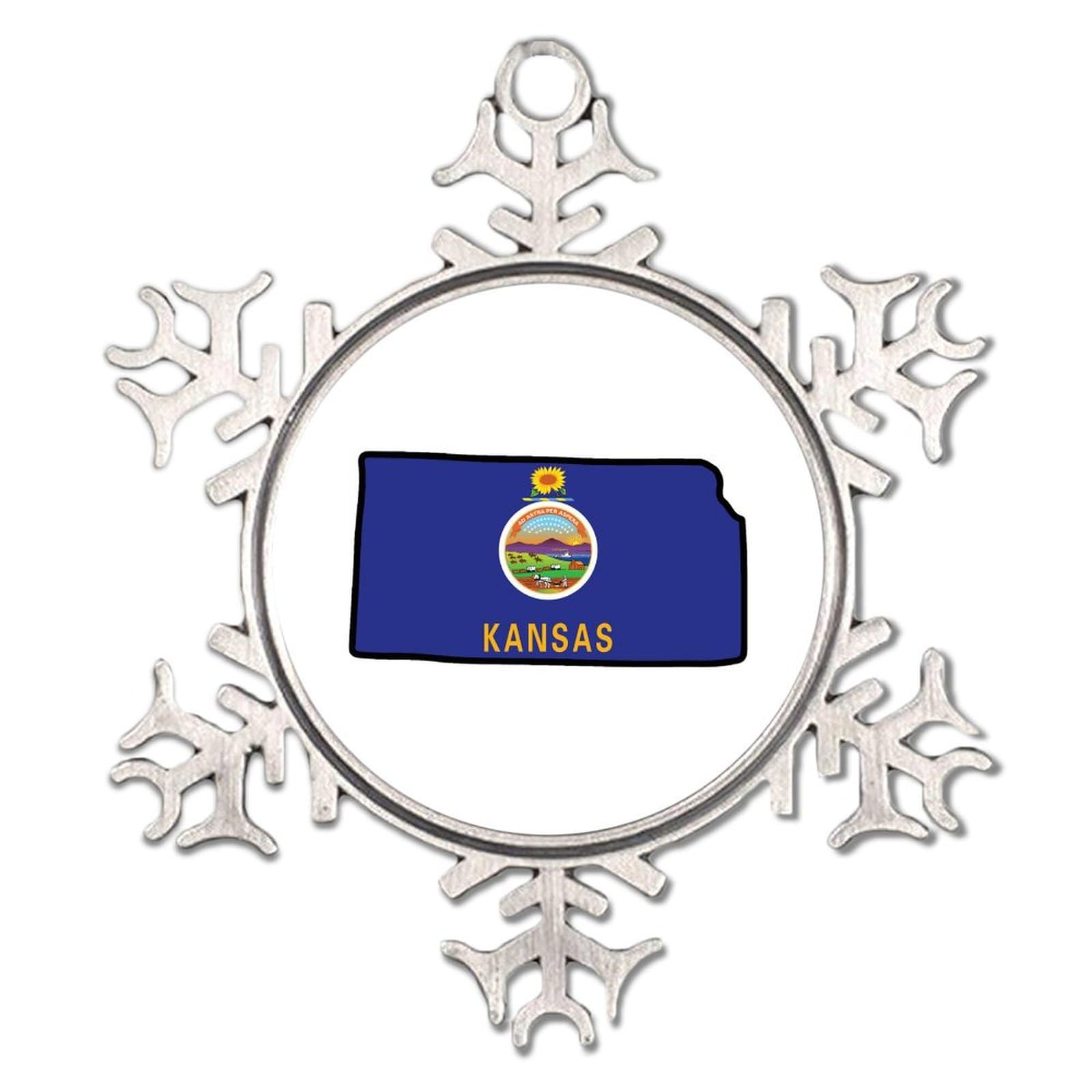 Kansas Frame Silver Christmas Ornament USA American State Skyline Snowflake Ornaments Xmas Tree Decoration United States Flag Education Rustic Christmas Bauble for Family Birthday New Year Home