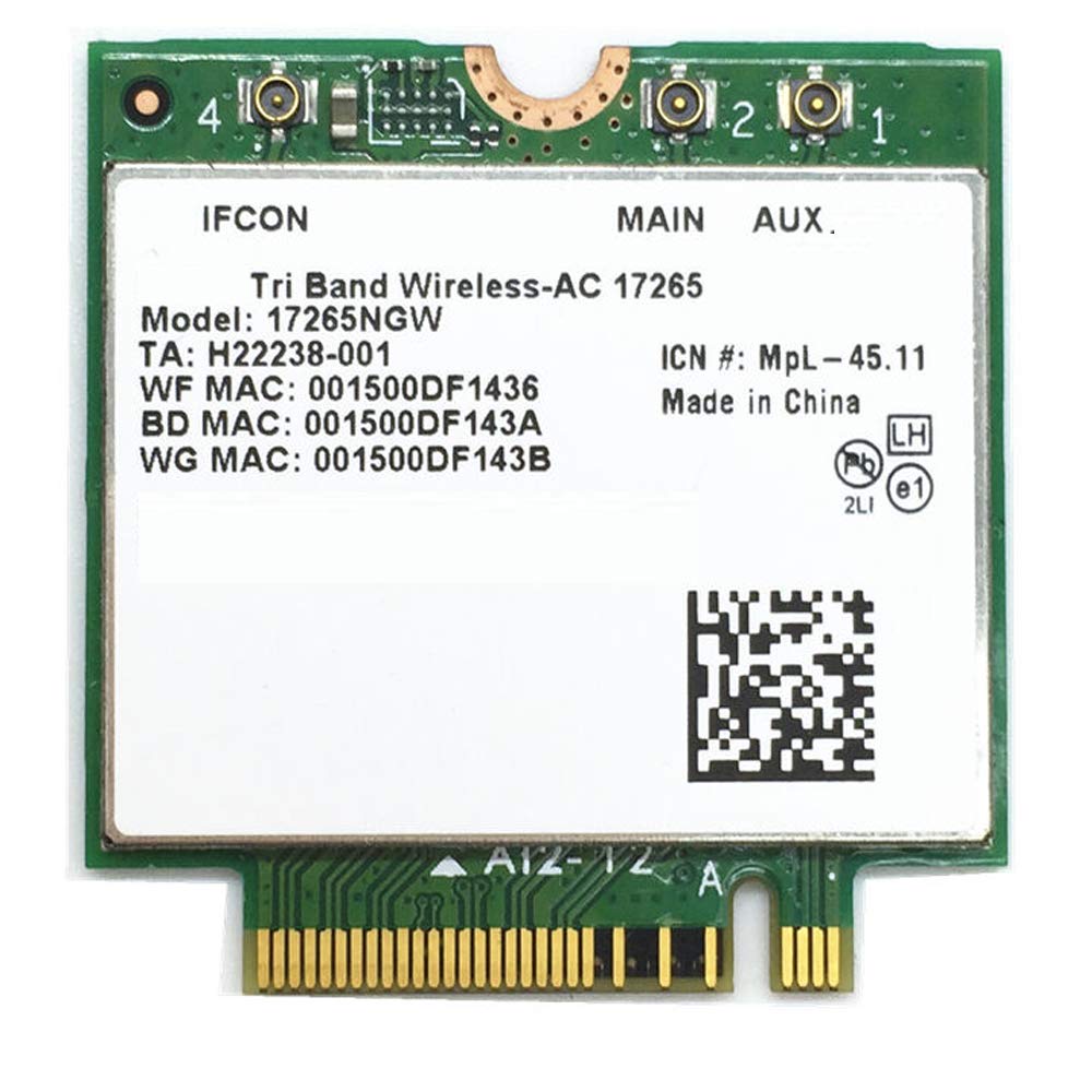 Tri-Band Wireless AC 17265 17265NGW 867M Dual Band 2.4GHz 5GHz Bluetooth 4.0 NGFF Card Adapter Compatible for DELL GTX48 Alienware(M17X M18X R1 R2 R3