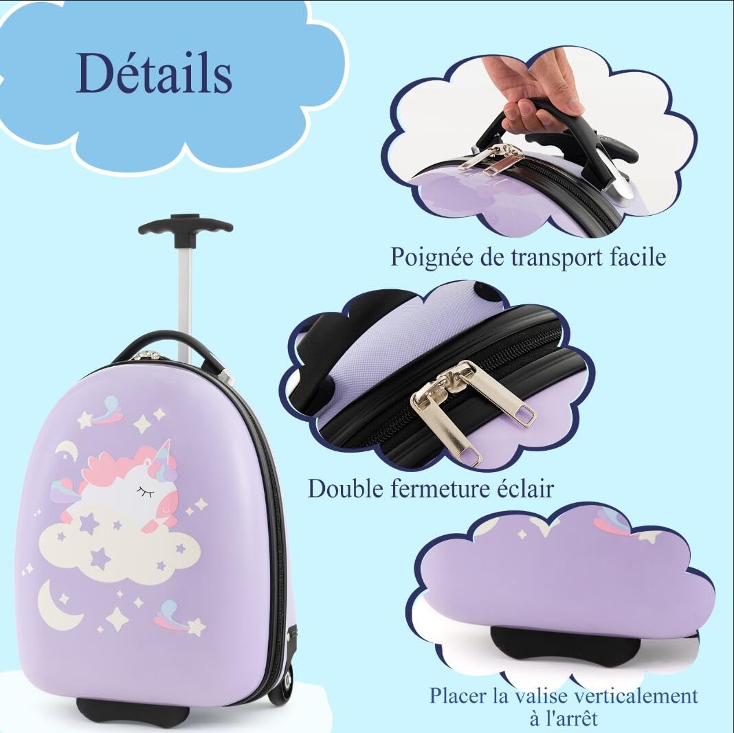 SOARS Valise Enfant 16", Valise Cabine Enfant à roulettes avec Poignée Télescopique Réglable à 2 Niveaux, Matériau Sûr, Imperméable et Durable, Léger de 1,5 KG, Cadeau pour Garçon et Fille 3+ Ans