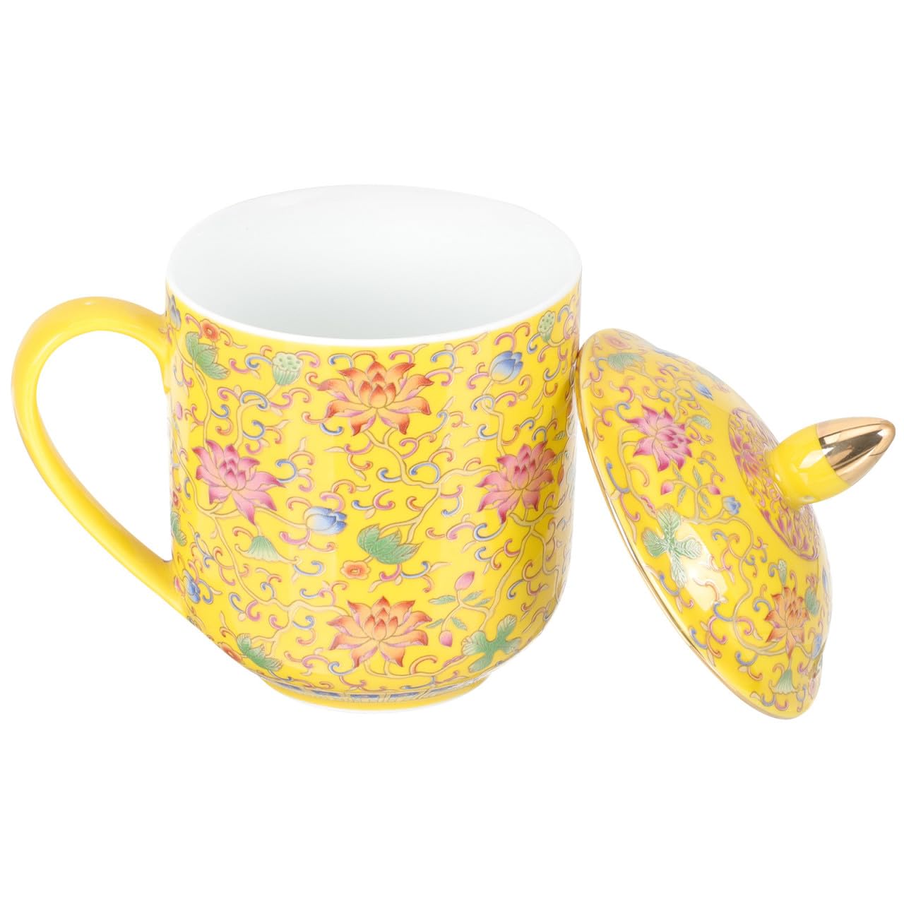 Teetasse Chinesische Tasse für Losen Tee Keramik mit Deckel und Teesieb Gelbe im Klassischen Stil Geeignet für Zuhause und Teezeremonie