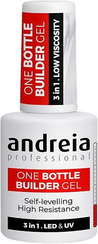 Andreia Professional Gel Builder Nail Construction - Triphasic 3 in 1 Low Viscosity - LED & UV Builder Gel in a Bottle - Nail Extension - Self Levelling High Resistance - Clear 14ml