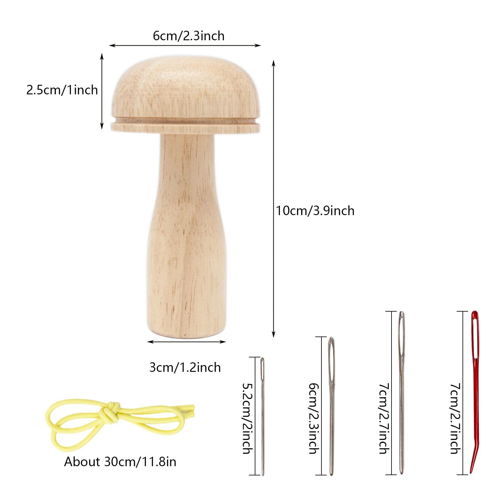 Kit Rammendo Con Fungo In Legno - Include Ago E 10 Matasse Di Filo Colorato, Per Calze E Indumenti
