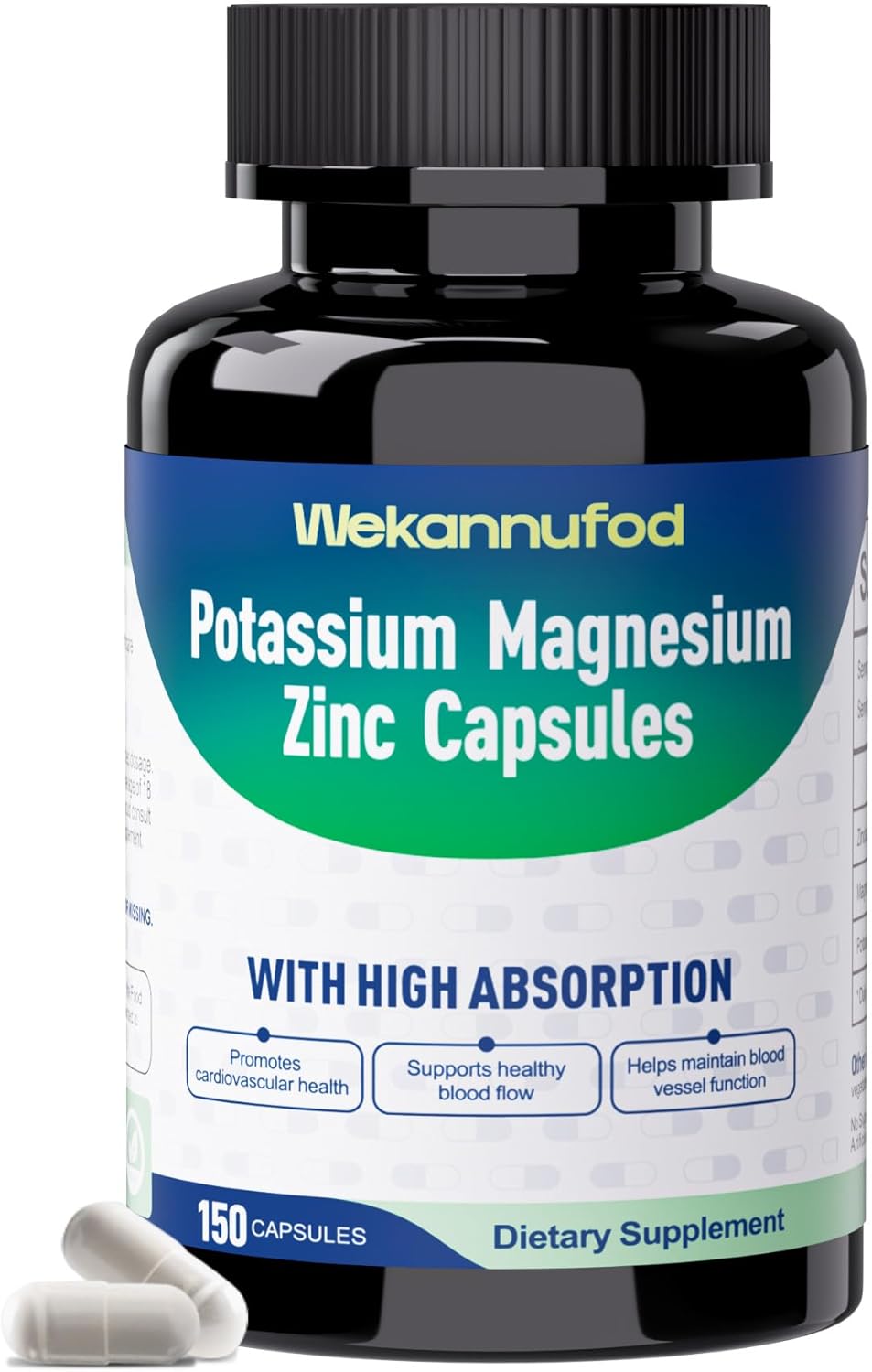 Potassium Magnesium Supplement - 150 Capsules - High Absorption Magnesium Complex - Potassium Supplement to Support Vascular Health & Leg Cramp