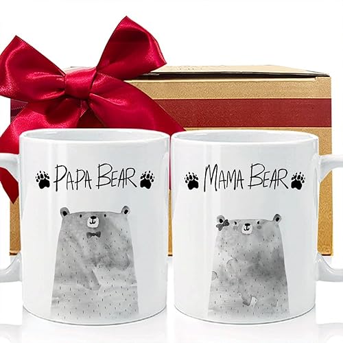Juego de 2 tazas de café con temática de oso para mamá y papá, regalo divertido para parejas, para padres, parejas y amigos, 75