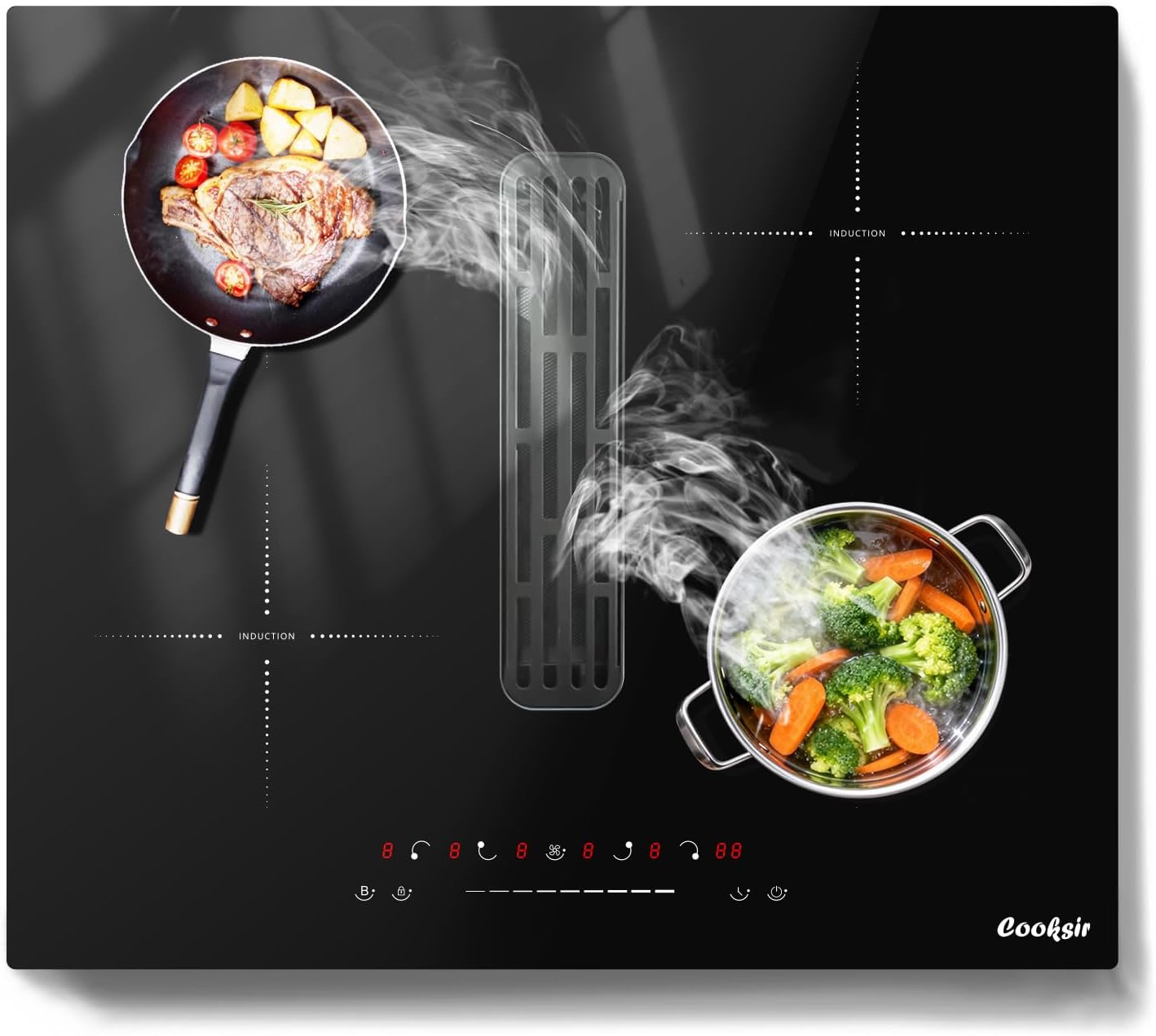 Placa de Inducción 4 Fugeos con Extractor, Empotrable 77 cm, Induccion con Campana Extractora, con Extractor de 135 W, 220-240 V, 6400 W, sin Enchufe