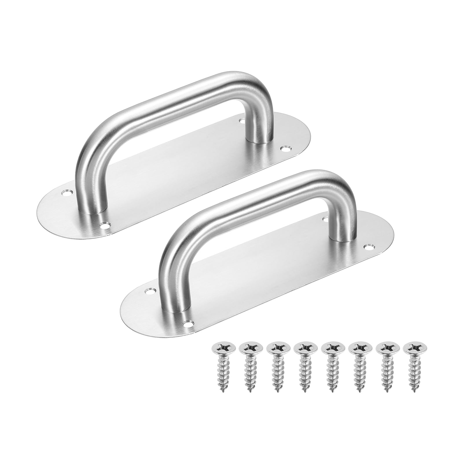 sourcing map 2Pcs Barn Door Handles, 20cm Stainless Steel Heavy Duty Door Plate Handle Pull Commercial Gate Handles with Screws for Garage Shed, Oval, 7.9" x 2.6", Silver