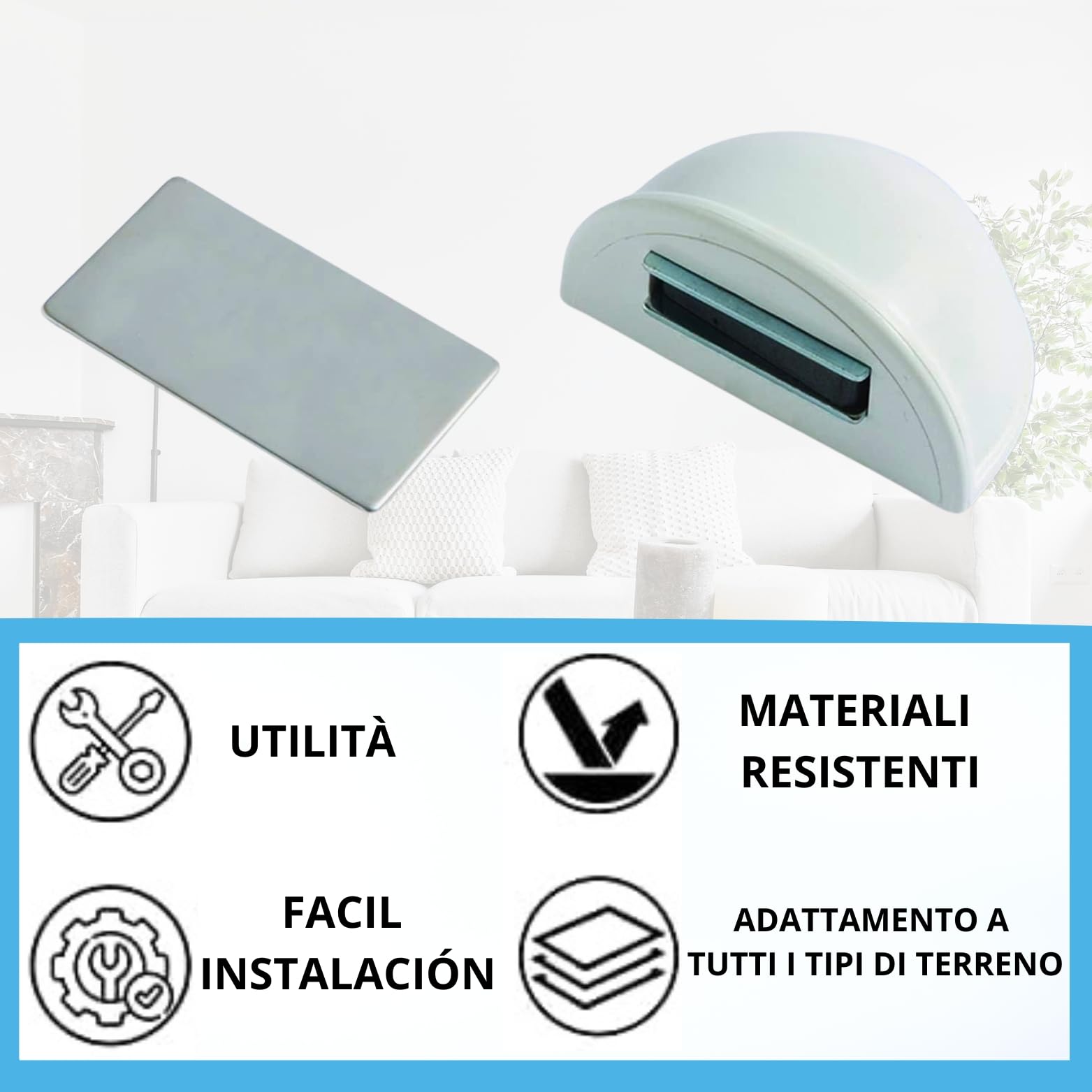 Fermaporta magnetico - Fermoporta da pavimento 4 pezzi - Fermaporte da terra adesivi - Blocca porta da pavimento bianco - Paracolpi porta
