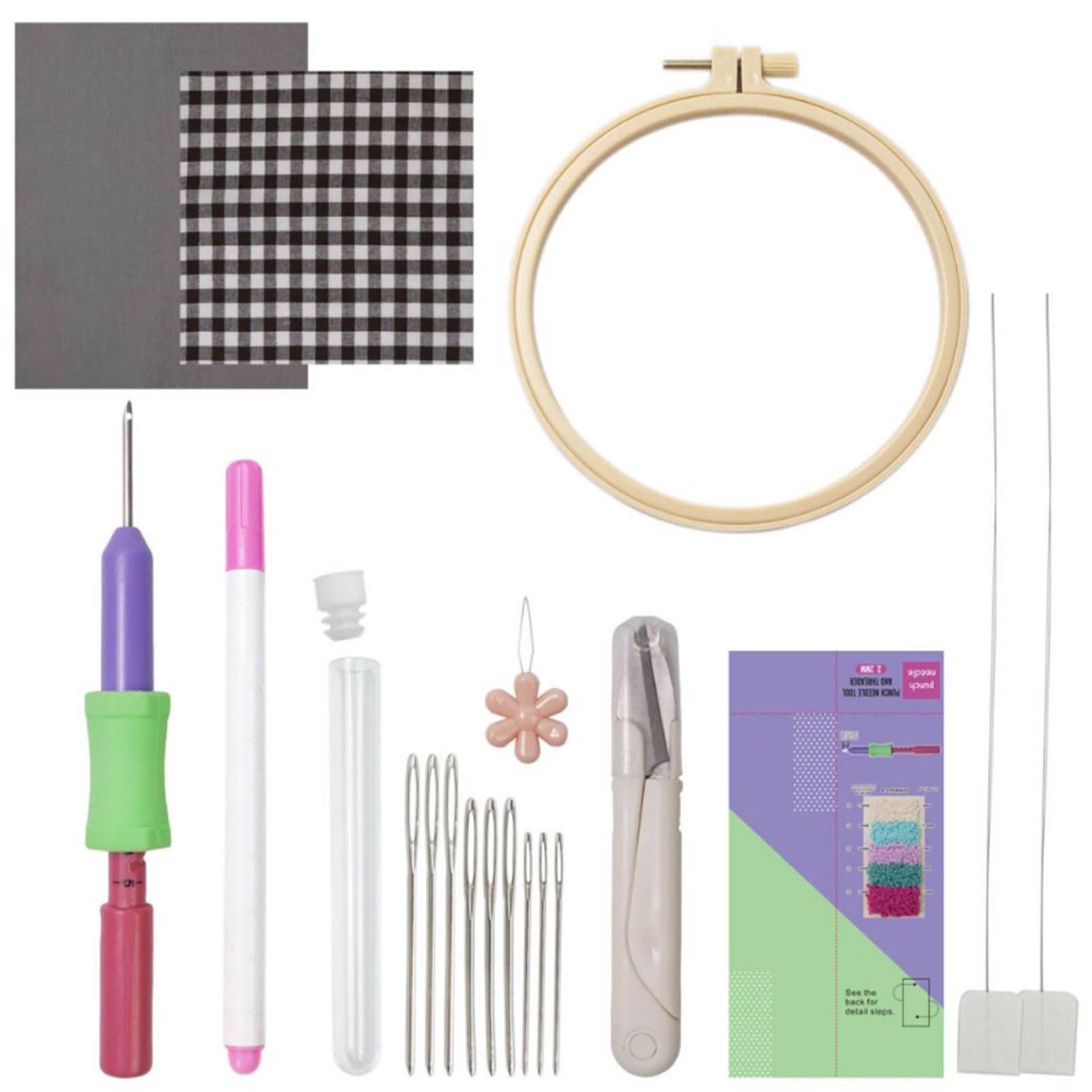 Kalttoy Brown Embroidery Set With Embroidery Frame Punching Needle Pen Cloth Knitting Needle Scissors And Threader Tool