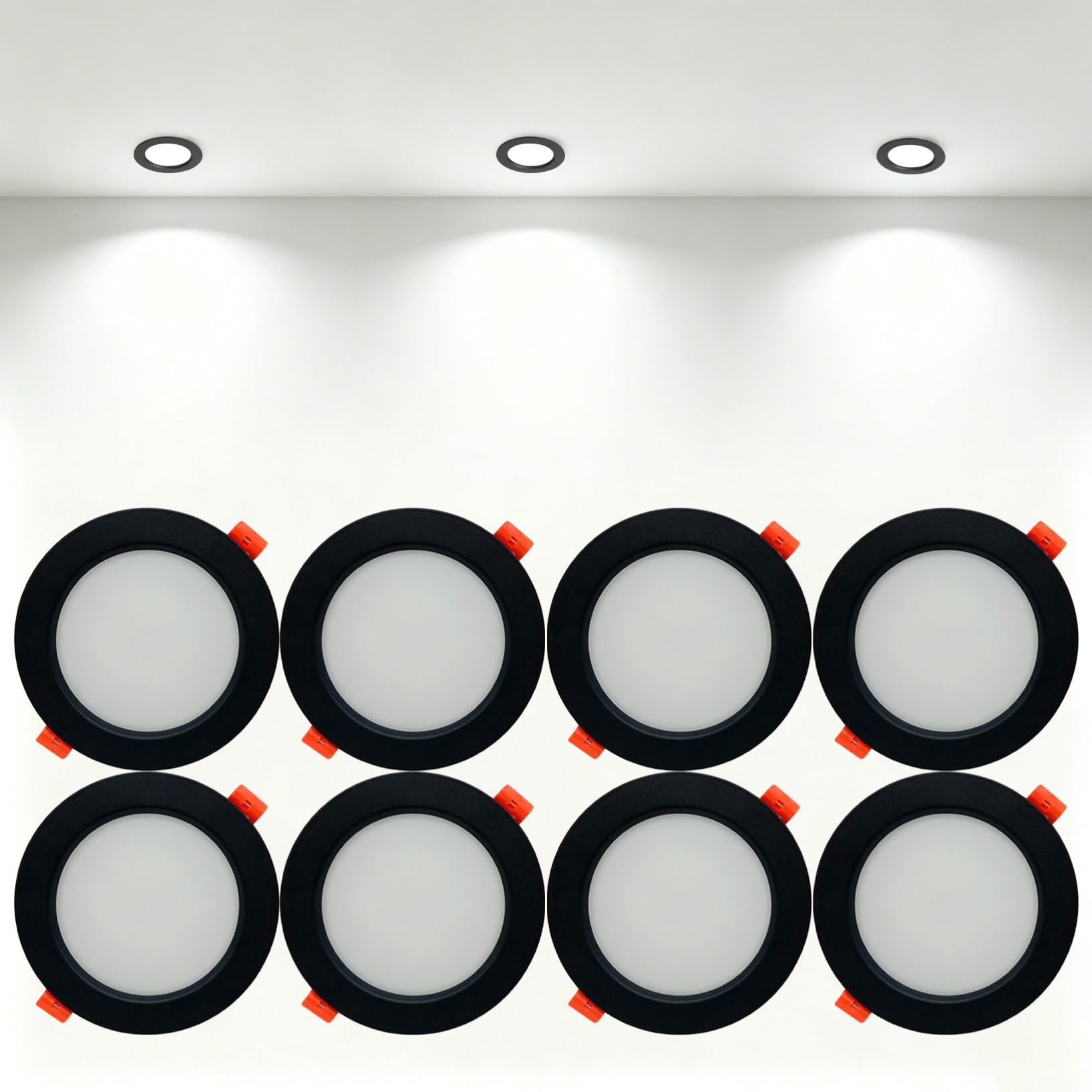 VOGHMOLD 24W Ultra Slim LED Downlight Recessed Ceiling Light 8 inch, 6000K Spot Lights Black Aluminum Trim, Cut Φ190-210mm, AC110-240V Panel Lighting for Office Hallway Closet, 8 Pack