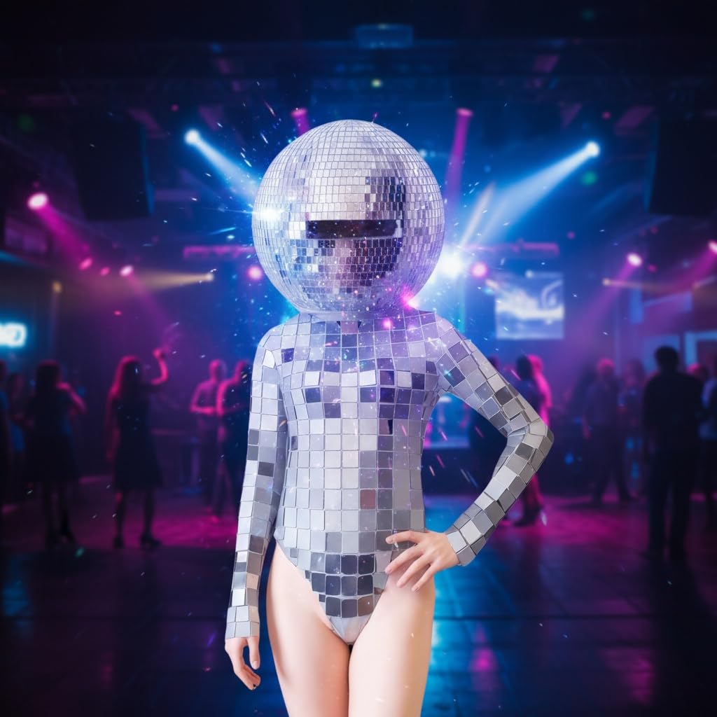 15.7in Discokugel Helm voll mit Spiegeln, Disco Kugel Helm reflektiert Licht, Discokugel Hut lässt dich in Bars und Clubs ins Blickfeld rücken