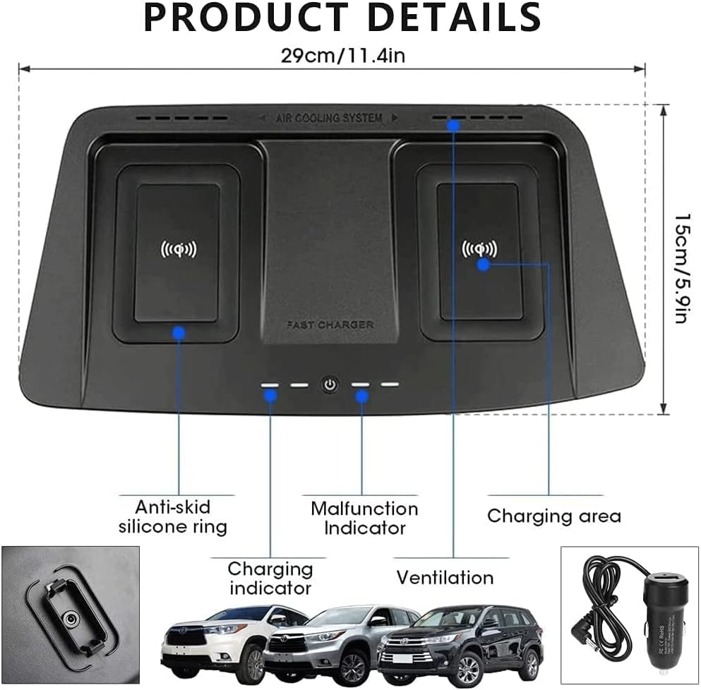 wireless car chargerfor to yo ta highlander 2014 2019 center console accessory panel mobile phone charger15w fast charging phone charging pad for ca