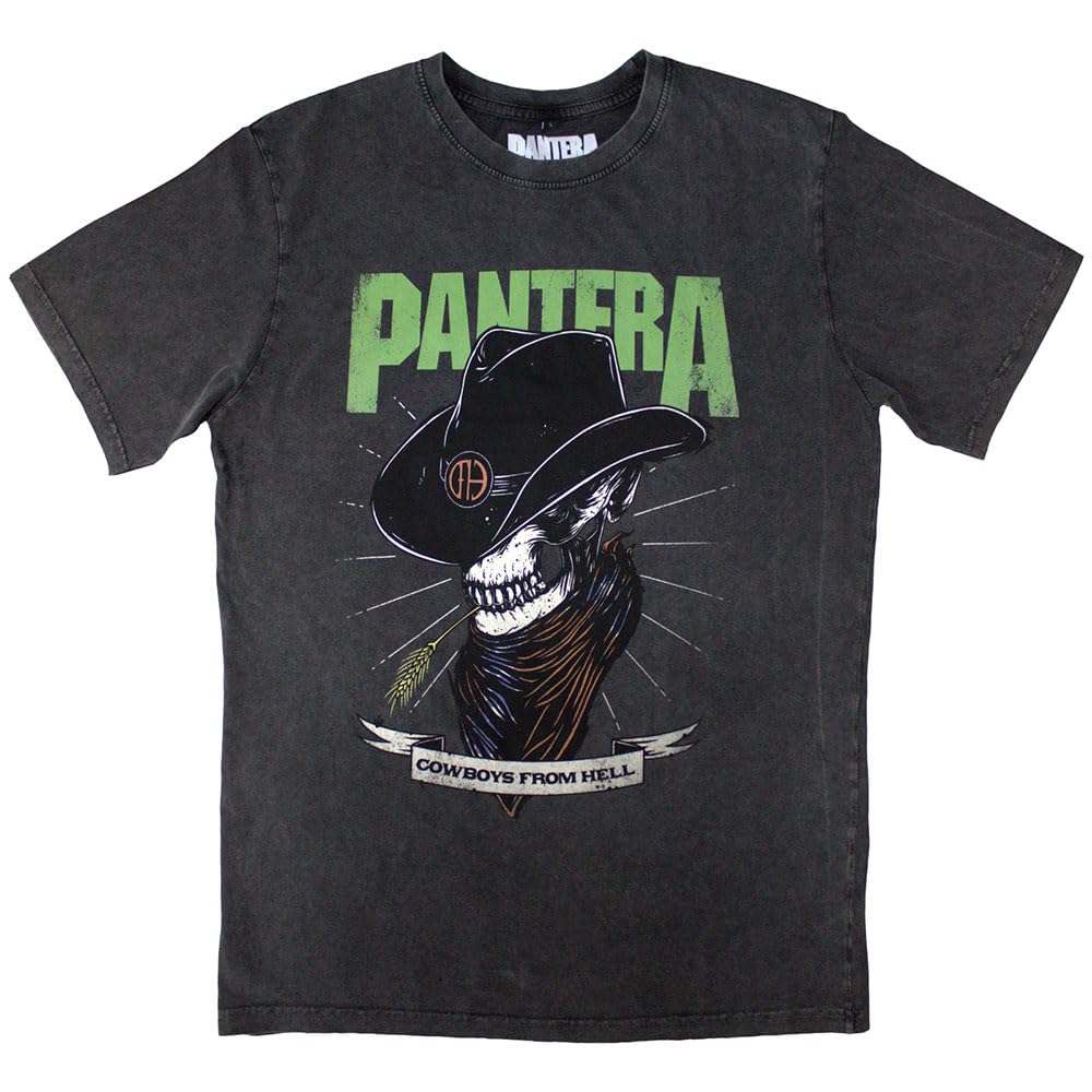 Rock Off Officially Licensed Products Men's Charcoal Pantera Skeleton Cowboy Limited Edition 999 Only Premium Wash T Shirt L