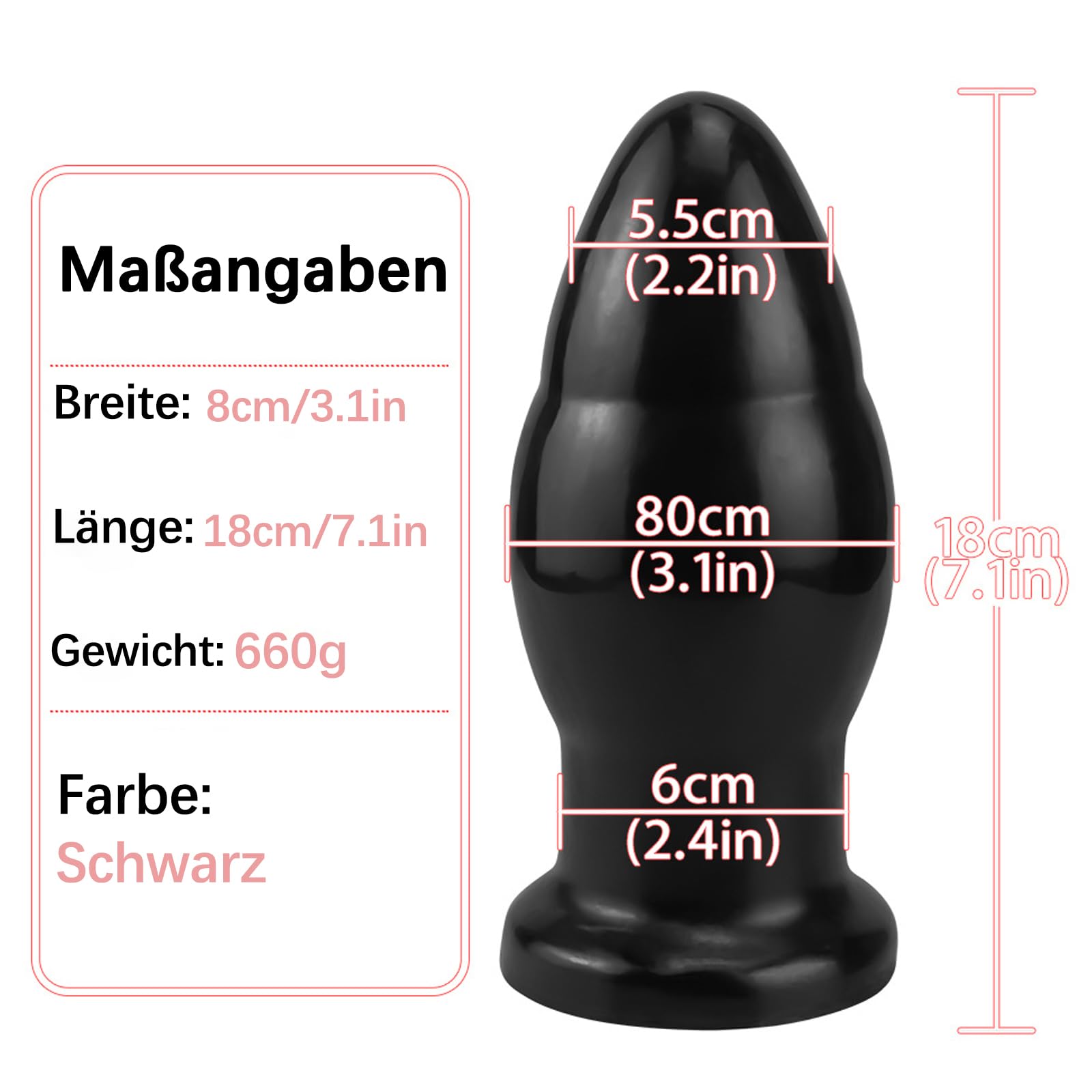 BDSMLOVE tapón anal grande Φ 8 CM, tapón anal gigante, consolador anal XXL, juguetes anales, fisting, expansor anal, juguete sexual erótico a partir de 18 para parejas (Negro)