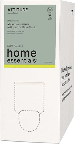 ATTITUDE Limpiador multiusos, verificado por EWG, ingredientes vegetales y minerales, productos domésticos veganos y libres de crueldad, recambio a