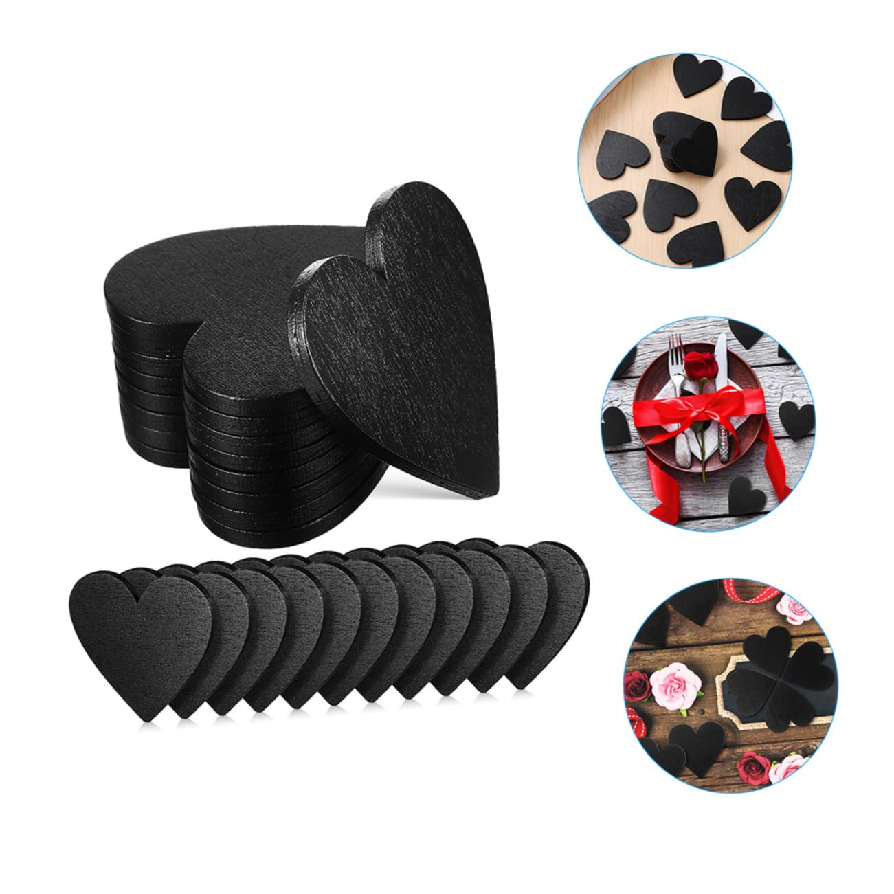 Happyyami Heart Shaped Blackboard 40pcs Wooden Heart Craft Decorations Wedding Decor