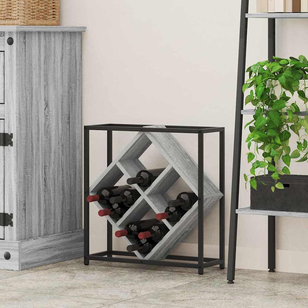 Portabottiglie in legno per 16 bottiglie, grigio Sonoma, moderno scaffale per bottiglie con spazio portaoggetti, portabottiglie salvaspazio per cucina, sala da pranzo, soggiorno e cantina