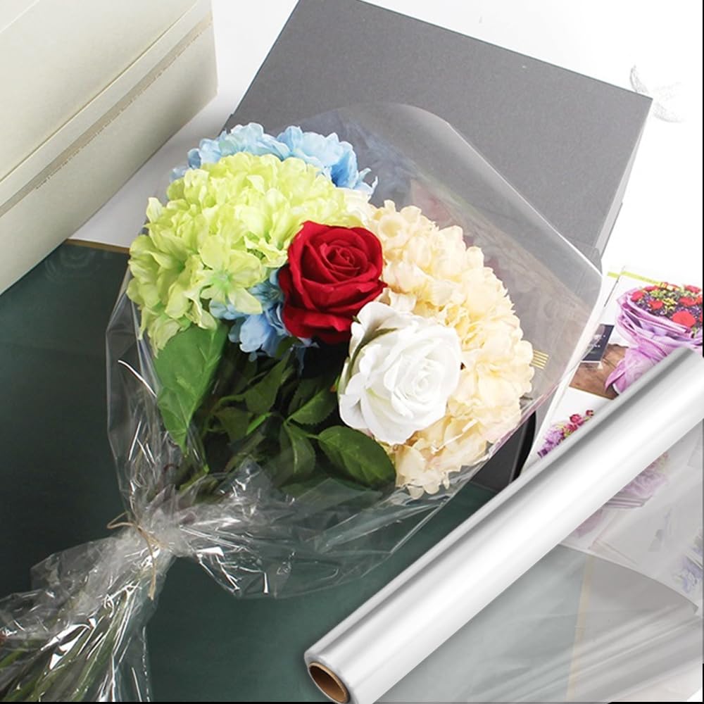 LINSOCLE Carta Cellophane Trasparente Rotolo 80cm X 30m – Per Confezioni Fiori, Regali E Cesti