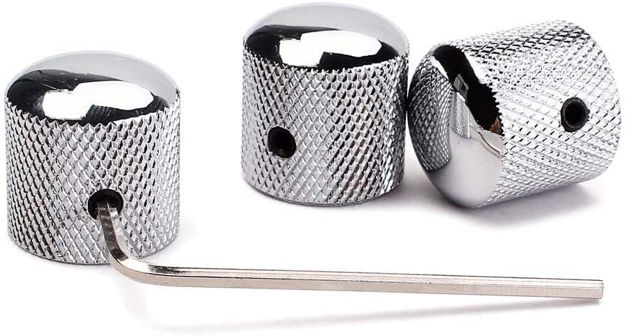 Precision Guitar Control Knobs With(6.0MM) Dia. Shaft Pots - Set Of 3 Knurled Potentiometer Dome Knobs - Chrome