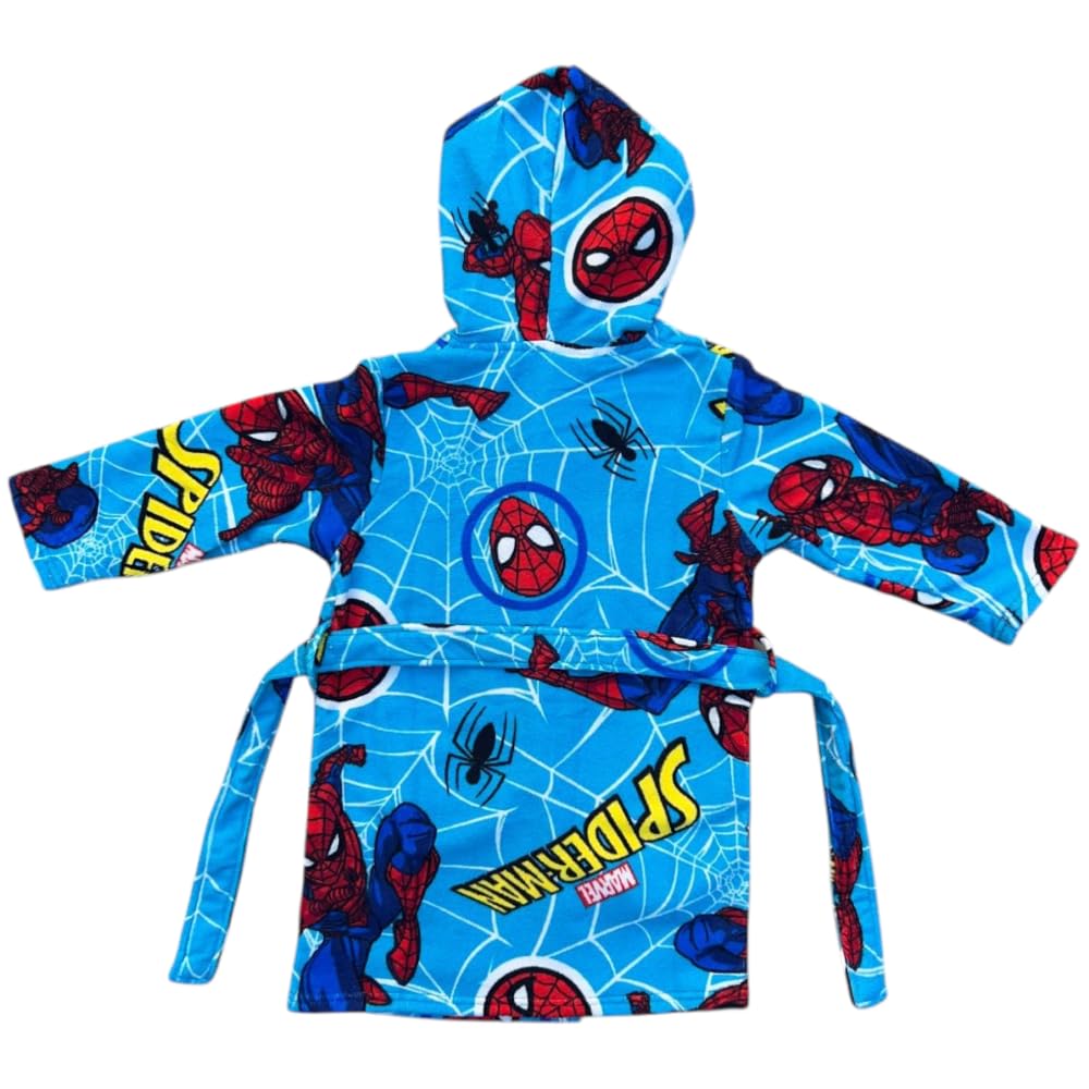 Peignoir enfant Spiderman Marvel en microfibre 100 % polyester avec capuche et poches, séchage rapide, idéal pour salle de bain, piscine, mer