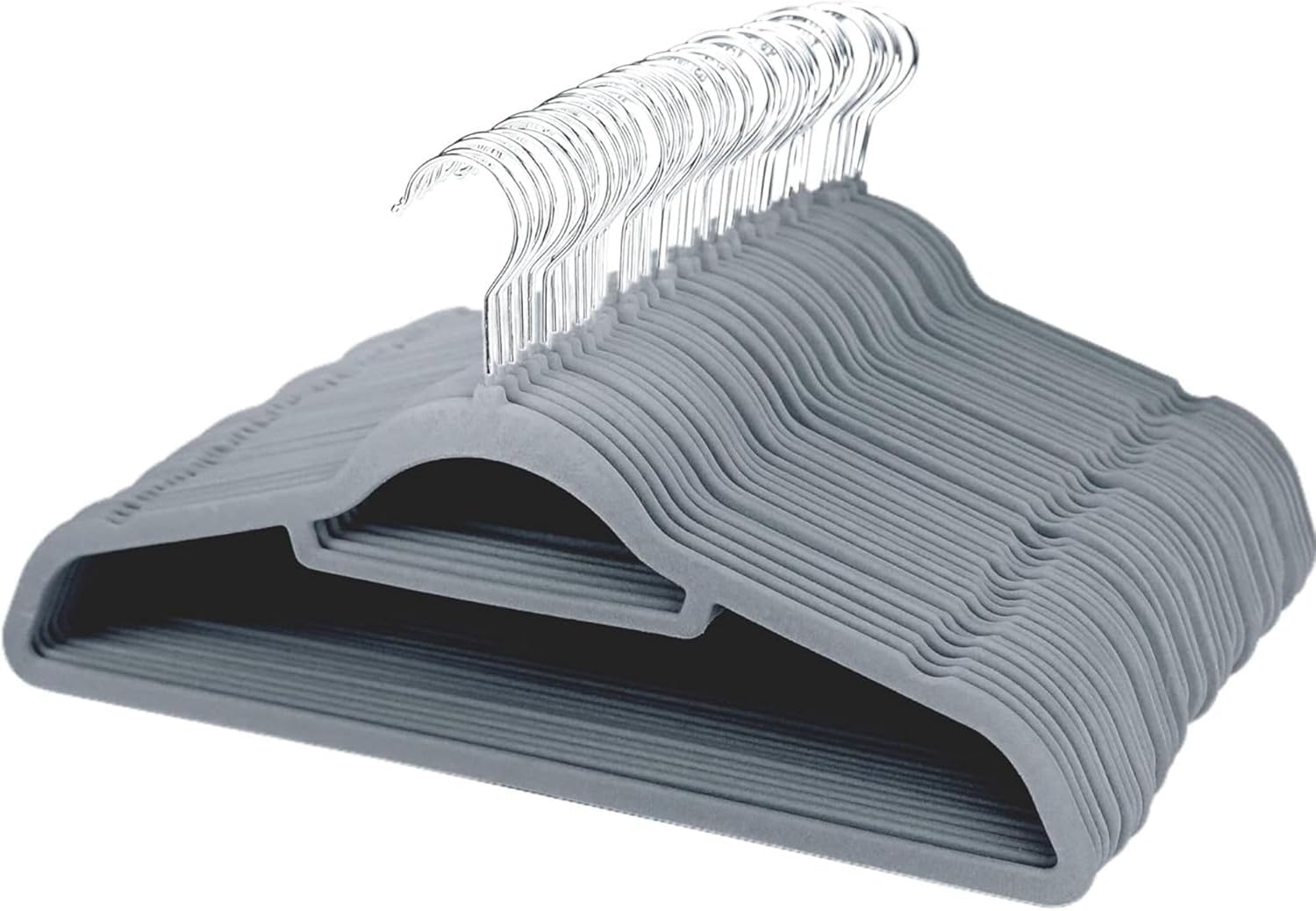 Panzy Home 20 Pack Grey 20 Velvet Non-Slip Hangers With 360° Swivel Hook – Space-Saving 0.6 Cm Thick And 45 Cm Long, Ideal For Coats, Dresses, And Trousers, Includes Tie Bar. (20, )
